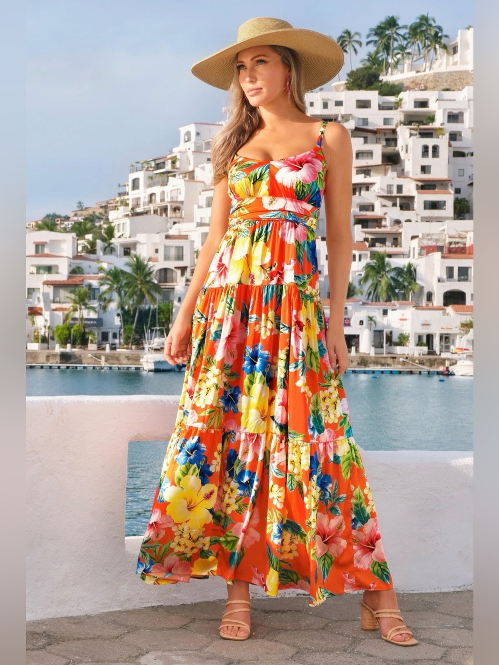 Boston Proper Tropical Capri Tiered Maxi Dress Size Small